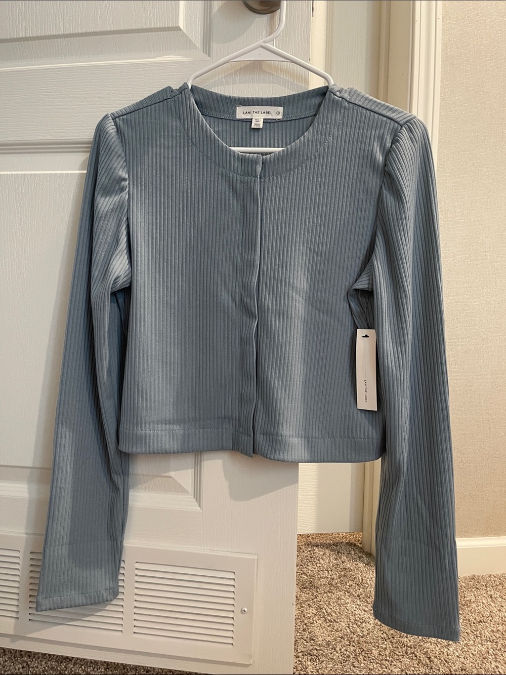NWT lani the label Ribbed Long-Sleeve cardigan Top in Dusty Blue SZ Small